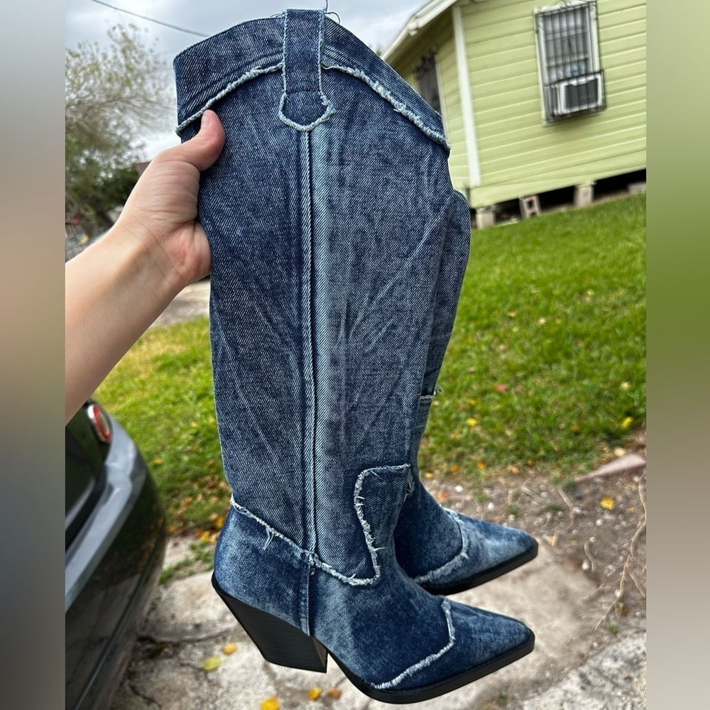 ZARA Denim Cowboy Boots 3051/210 - Picture 2 of 16